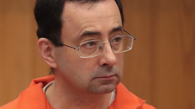 Larry Nassar in court with serious expression