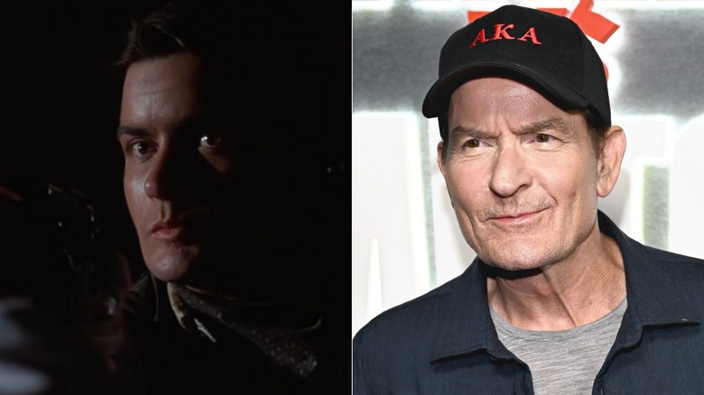 Charlie Sheen as Dick brewer in Young Guns and at a 2025 professional boxing match