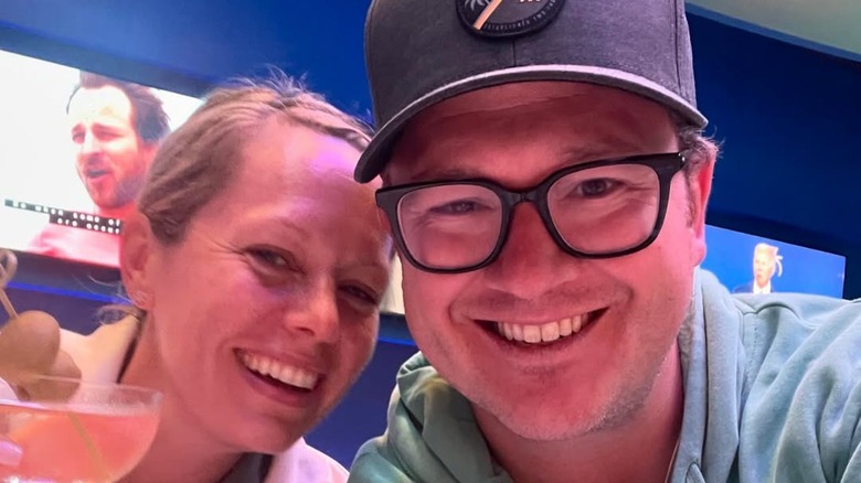 Dylan Dreyer and Brian Fichera at restaurant