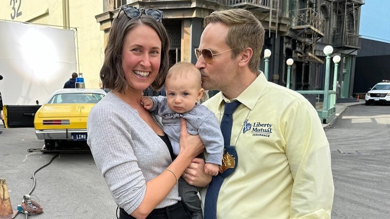 Jamie Kowal, Sonny Hoffman, and David Hoffman on set for a Liberty Mutual commercial (2023)