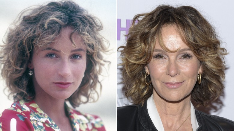 Side-by-side pictures of Jennifer Grey smiling before and after her nose job