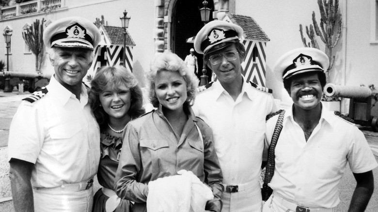 Black and white photo of cast members of "The Love Boat"