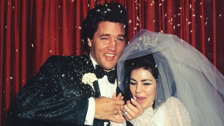Elvis and Priscilla Presley on their wedding day
