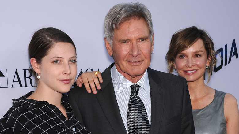 Harrison Ford posing with daughter Georgia and wife Calista Flockhart