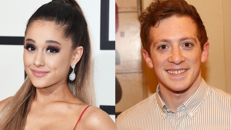 Ariana Grande posing, Ethan Slater smiling