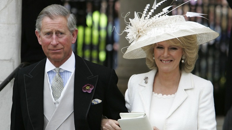 Prince Charles and Camilla smiling at their wedding
