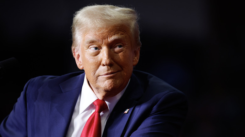 Donald Trump smirks in 2024 campaign event