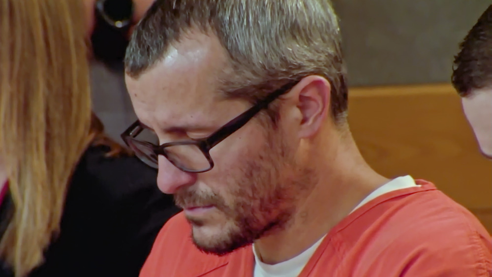 Chris Watts looking down in court