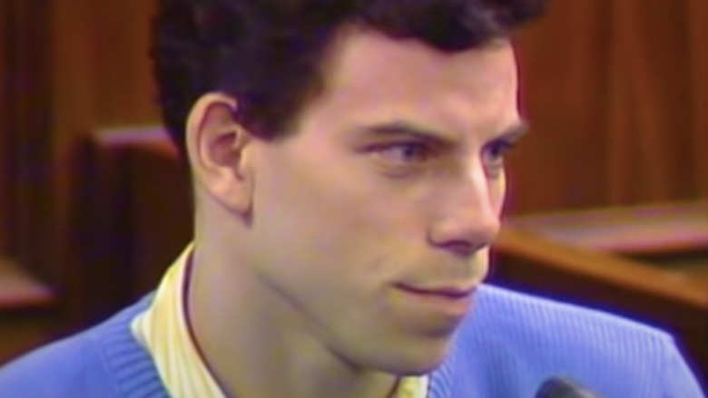 Erik Menedez in baby blue sweater during trial.