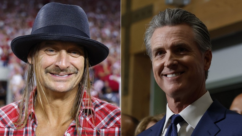 Split image of Kid Rock and Gavin Newsom