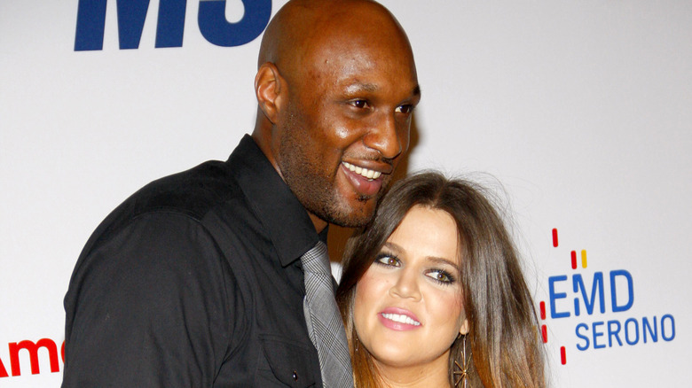 Lamar Odom and Khloe Kardashian smiling