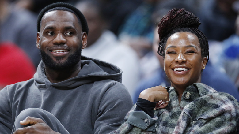 LeBron James and Savannah Brinson smiling