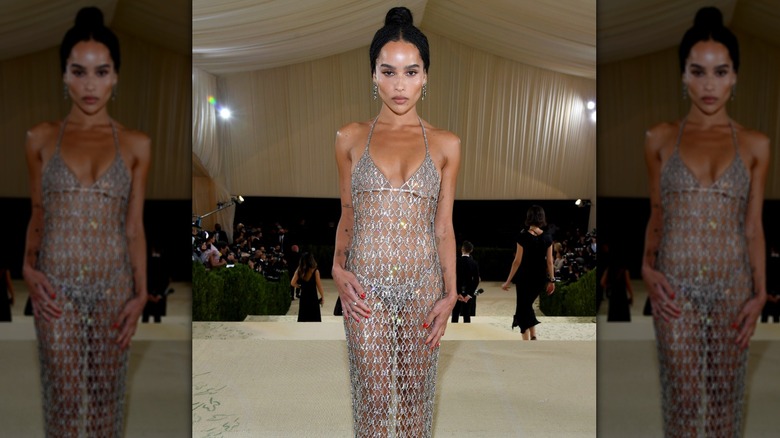 Zoe Kravitz attending the 2021 Met Gala in a chain-link gown