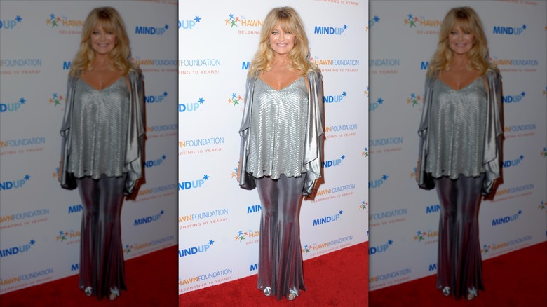 Goldie Hawn in a head-to-toe silver look