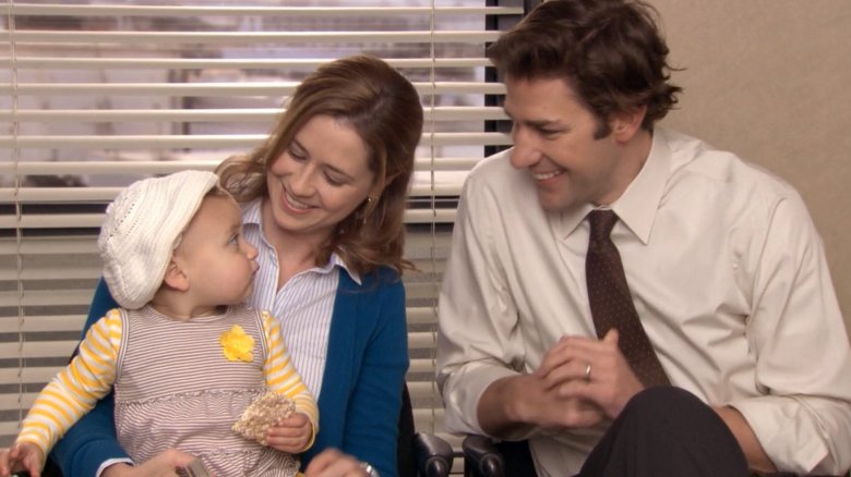 Jenna Fischer, John Krasinski, Mia Cavolic in The Office