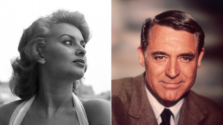 Sophia Loren and Cary Grant, smiling softly in separate photos
