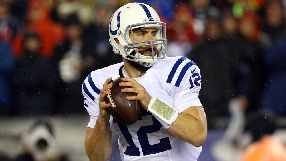 Andrew Luck gearing up to throw a football