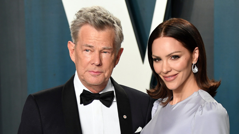 David Foster and Katharine McPhee posing on red carpet