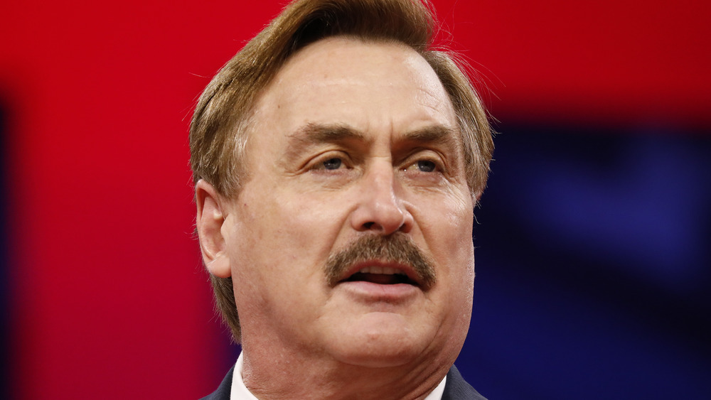 Mike Lindell speaks on stage