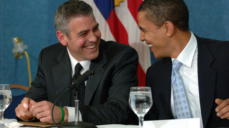 George Clooney and Barack Obama laughing