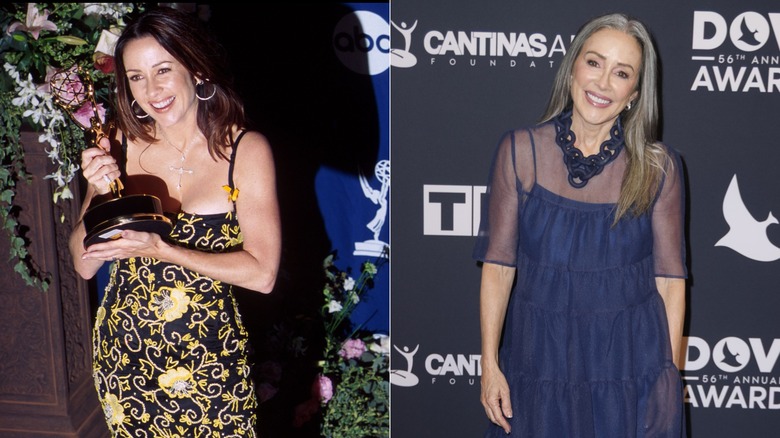 Patricia Heaton holding a trophy and posing