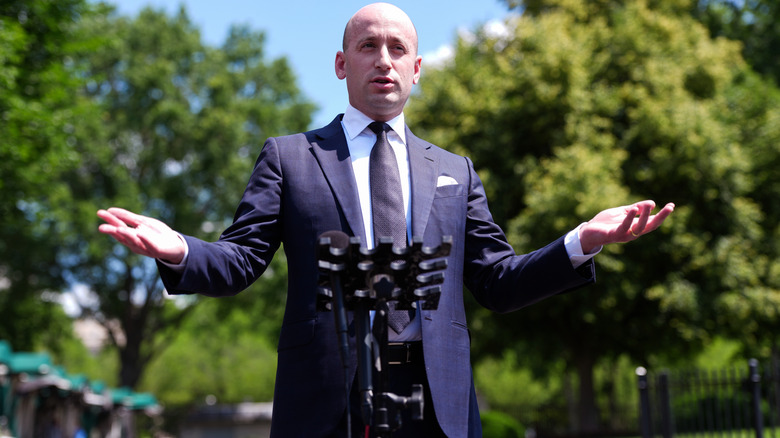 Stephen Miller speaking to the press at the White House.