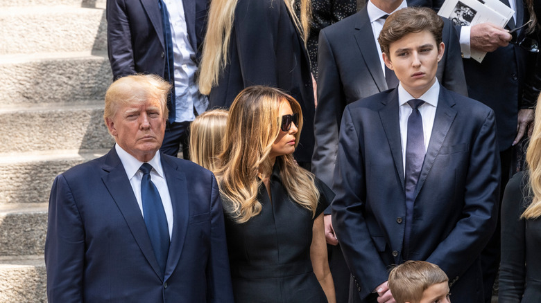 Donald and Melania Trump, Barron Trump at Ivana Trump funeral