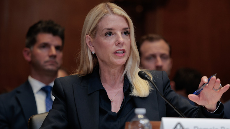 Pam Bondi speaking at a hearing.