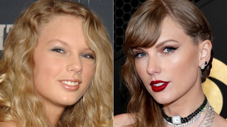 Side by side of Taylor Swift in 2008 vs. 2024