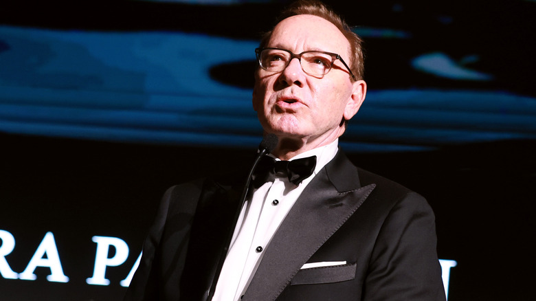 Kevin Spacey at the Better World Fund gala in a tux in 2025