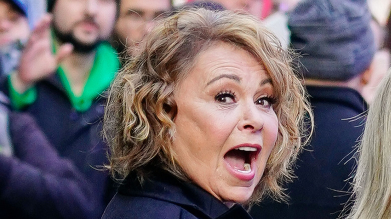 Roseanne Barr making a surprised face in a crowd