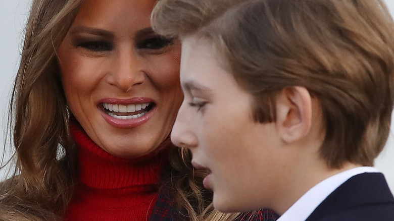 Melania Trump smiling at Barron Trump