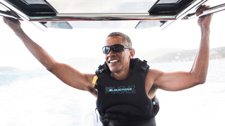 Barack Obama is all smiles as he Kitesurfs at Richard Branson's Necker Island