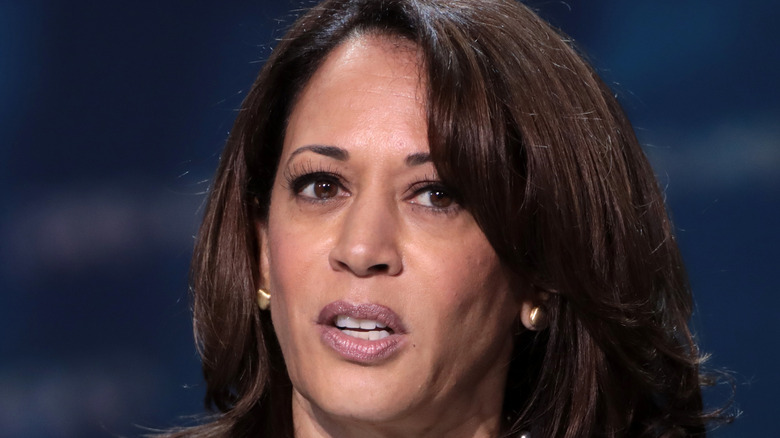 Kamala Harris speaking with attendees at the 2019 California Democratic Party State Convention