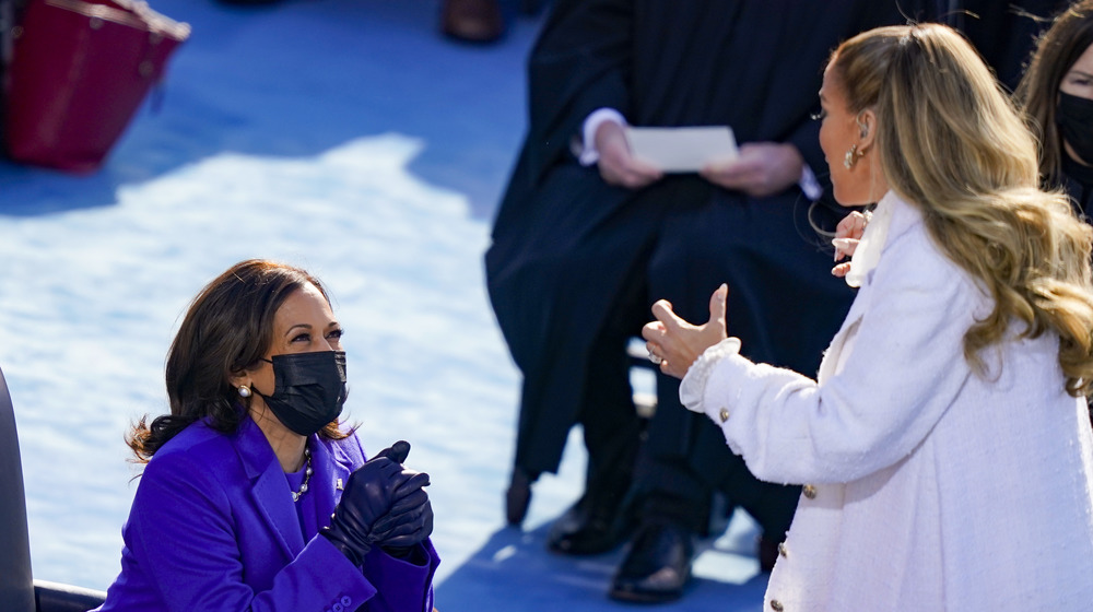 Jennifer Lopez singing to Vice President Kamala Harris