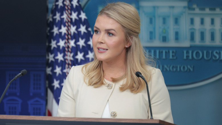 Karoline Leavitt addressing the media in a White House press conference.