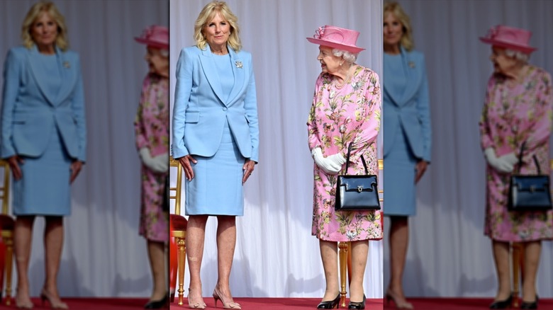 Dr. Jill Biden and Queen Elizabeth smiling