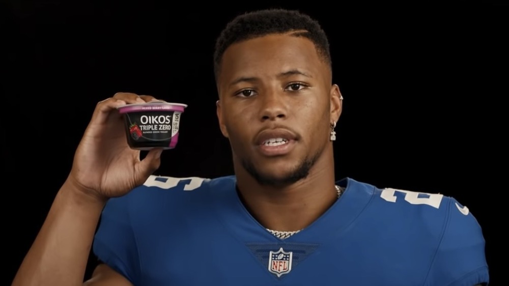 Saquon Barkley promoting Oikos Triple Zero Yogurt