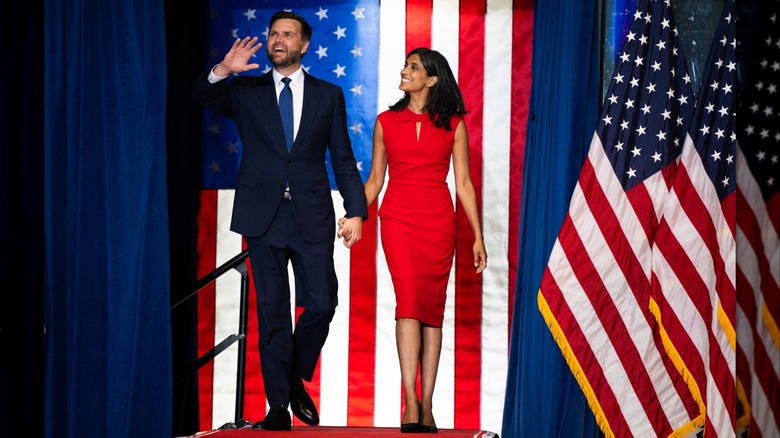 Usha and JD Vance at a rally.
