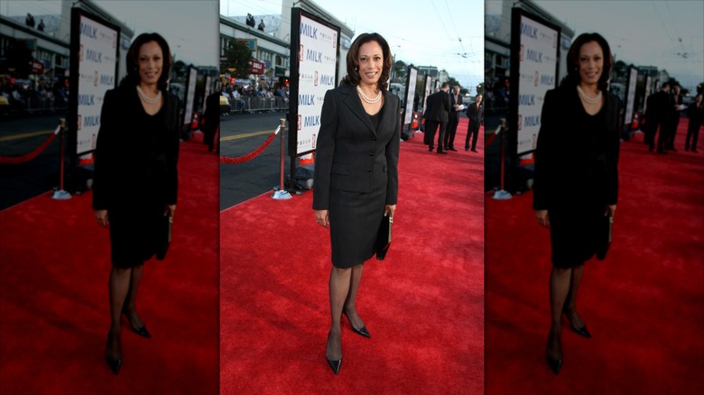 Kamala Harris posing on the red carpet