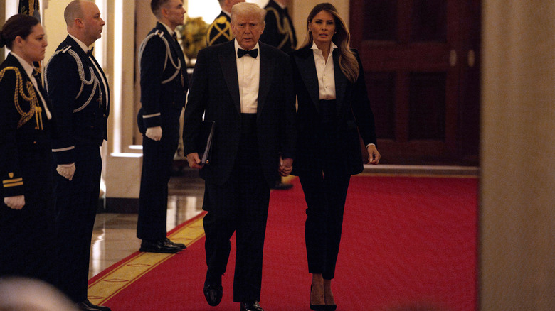 Melania and Donald Trump arrive at the 2025 Governor's Dinner.