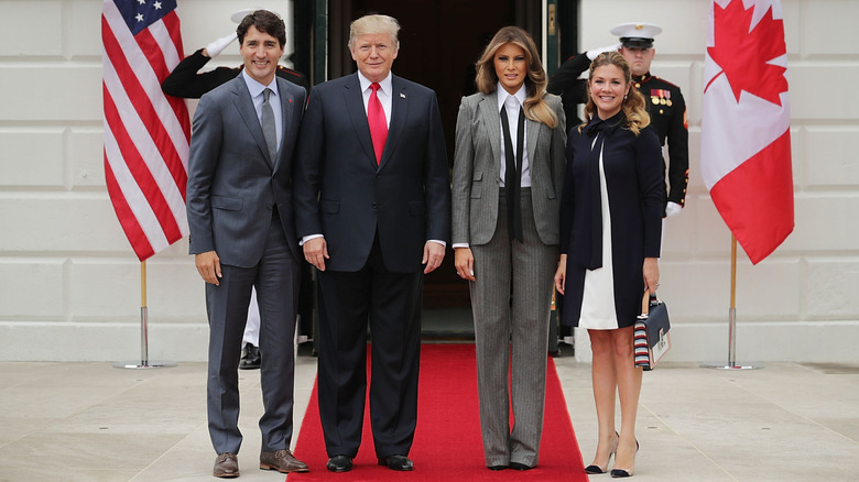 Donald and Melania Trump pose with Justin Trudeau and Sophie Gregoire.