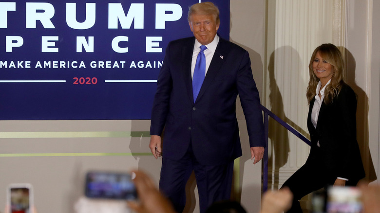 Melania and Donald Trump on stage on election night 2020.