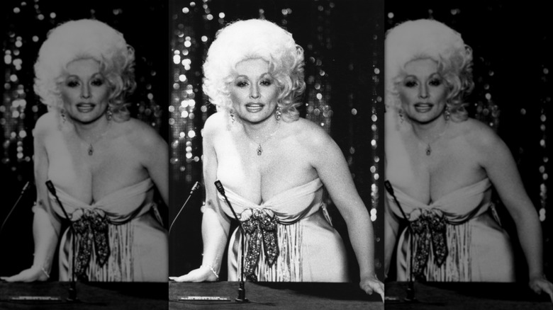 Dolly Parton speaking over the microphone