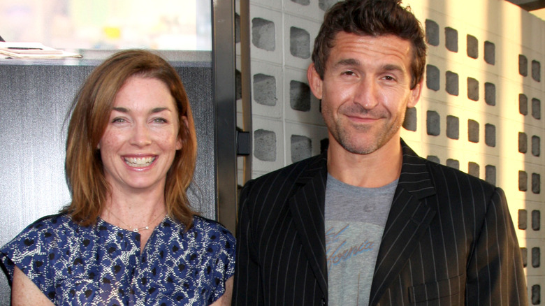 Julianne Nicholson and Jonathan Cake smile