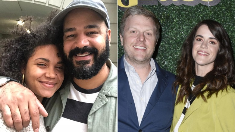 Split image of Austin Durant with his arm around Barrett Doss, Matt Newell and Mary Holland smiling and posing.