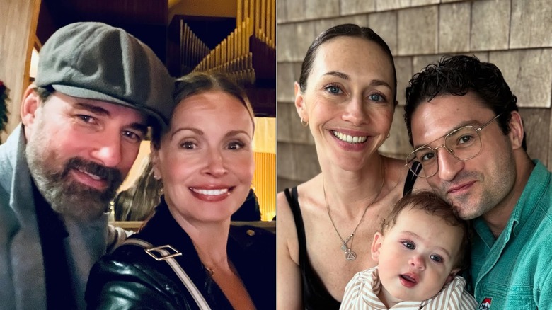 Split images of Warren Christie posing with Sonya Salomaa, Rebecca Amzallag posing with her partner and son.