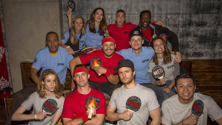 Actors Tracy Spiridakos, Marina Squerciati, David Eigenberg, Eamonn Walker, Eriq La Salle, Joe Minoso, Jesse Lee Soffer, Torrey DeVitto, Norma Kuhling, Jesse Spencer, Nick Gehlfuss and Cesar Jaime during the 2018 Cast Paddle Battle between the Chicago Fire PD vs Chicago Fire vs Chicago Med 