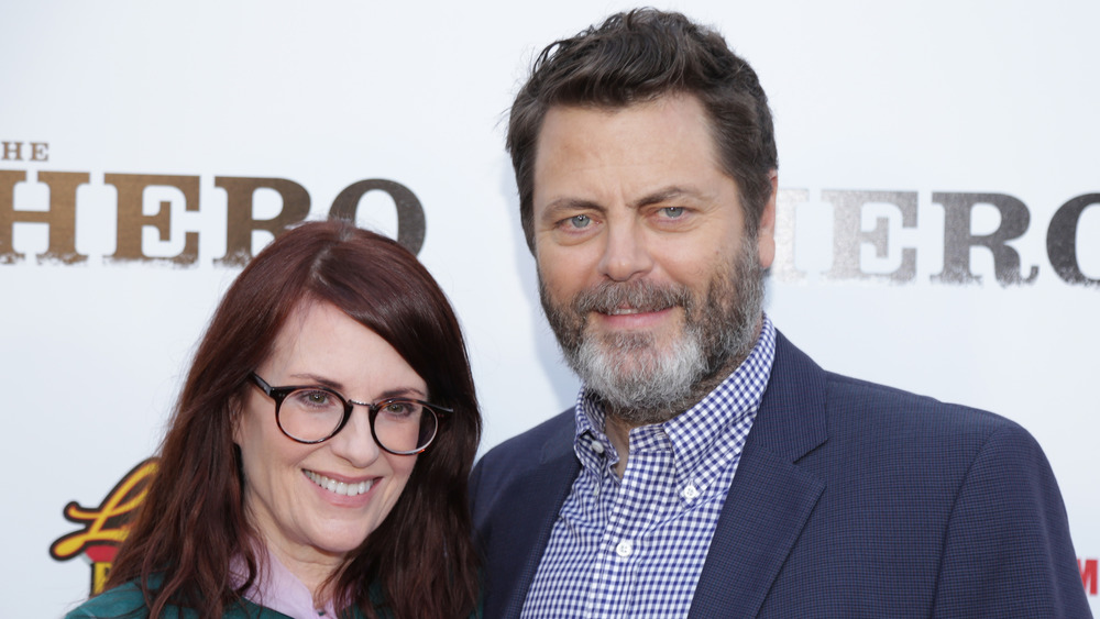 Nick Offerman and Megan Mullally smiling 