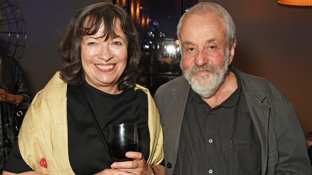 Marion Bailey and Mike Leigh both smiling